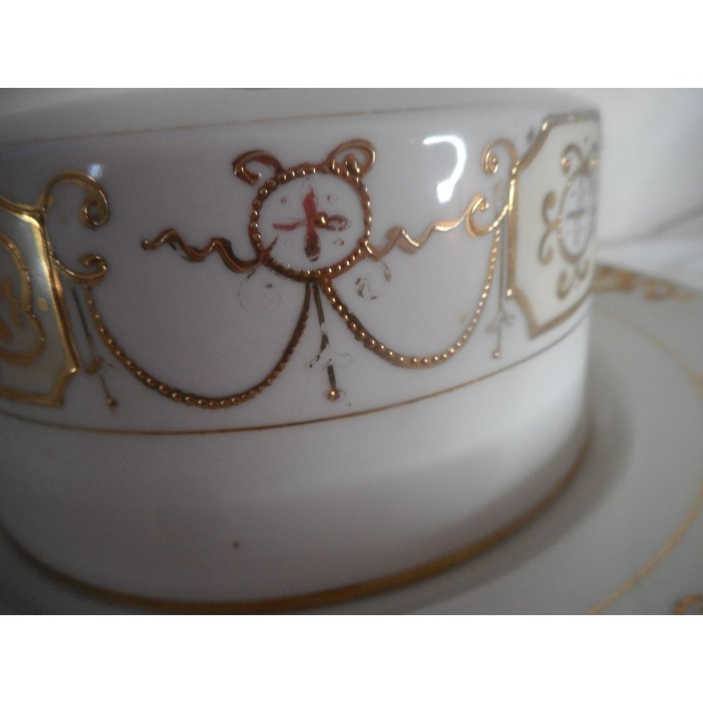 Hand Painted Nippon Gold Round Covered Cheese Dish Butter Keeper Moriage - Picture 3 of 9